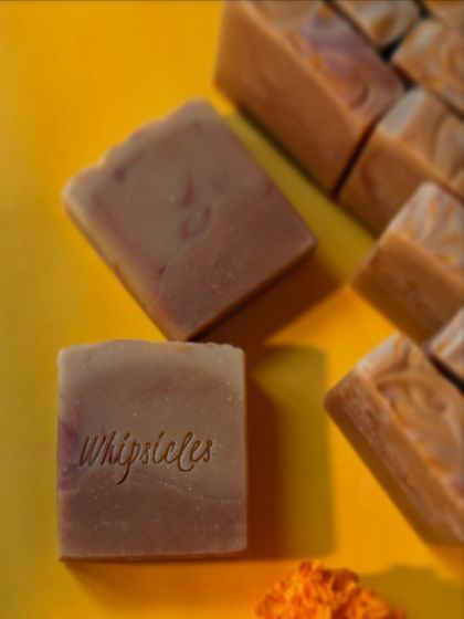 Our Zaffran Utsav soap, colored naturally with turmeric and a touch of mica. The rich blend of Kokum and Mahua butters gently cleanses while the scent of Saffron and Oudh grounds you.