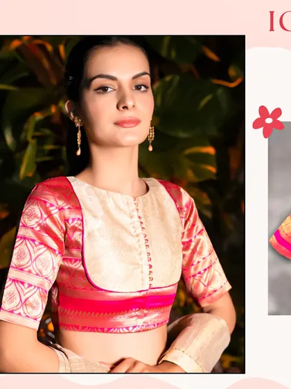 I call this the Blouse of Love. Crafted from rich brocade silk with a chic polo neck and delicate potli piping, its statement red hue is designed to make you feel bold and beautiful.