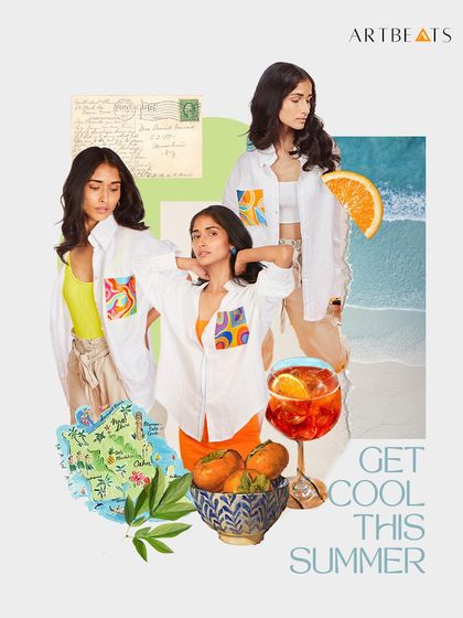 Get cool this summer with our collection of oversized hemp shirts. This collage captures the vibrant, easy-going spirit of these pieces, perfect for pairing with anything from shorts to linen pants.