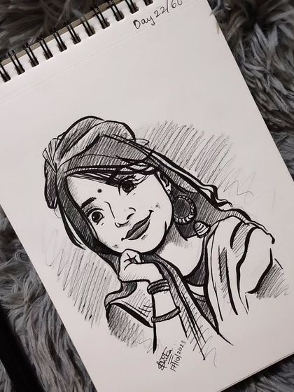 A lovely caricature with traditional jewelry. The details in the earrings and the dimple make this sketch special.