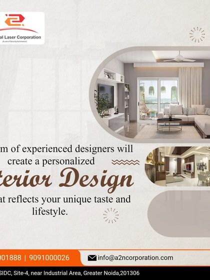 A graphic advertising our personalized interior design plans. It features two living room examples, one bright and airy with access to a balcony, and another showcasing a more compact, cozy design.