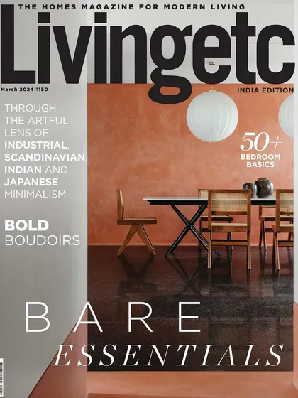 I was honored to have my work featured on the cover of Livingetc. This shot of a dining space I designed captures my philosophy of using natural materials, color, and light to create essential, calming spaces.