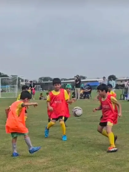 Our players get real match experience in competitive environments. This action shot shows our U-7 players battling it out during a Reliance Foundation Youth League game. We believe match play is crucial for developing teamwork, resilience, and tactical awareness.