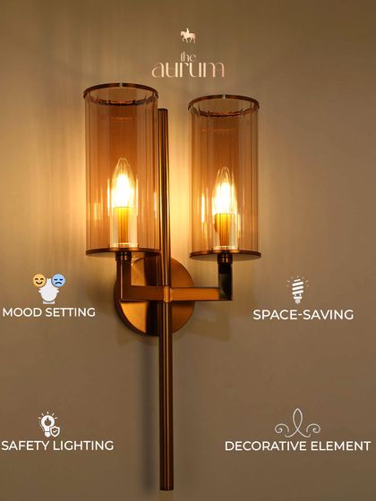 A classic double-sconce wall light with smoked glass shades. This fixture is perfect for mood setting, providing elegant, space-saving light that also serves as a beautiful decorative element.