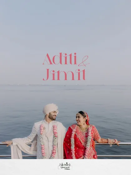 A beautiful portrait of Aditi and Jimit against the open sea, a symbol of their journey from schoolmates to life partners.