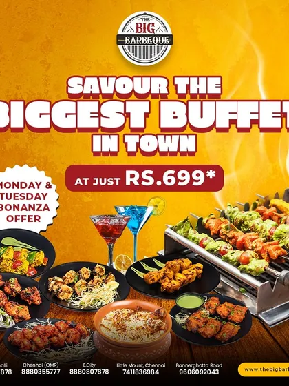 Savor the biggest buffet in town for just ₹699. Our Monday and Tuesday Bonanza offer is the perfect weekday treat.