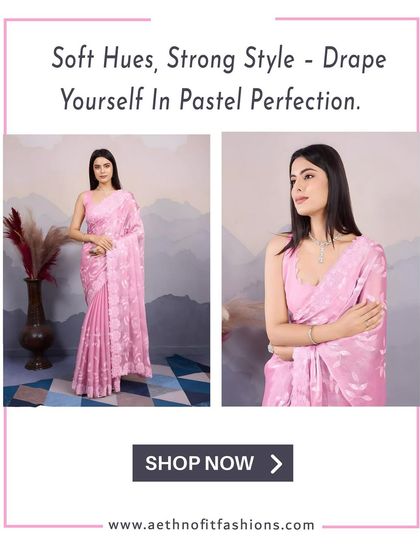 Soft hues, strong style. This pink Burberry silk saree with C-Pallu embroidery and sequins is made for your spotlight moments. It's grace and sparkle, all in one.