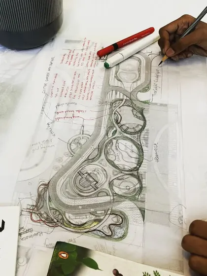 Every project begins with a thoughtful concept. This initial sketch illustrates our design process, where we layer ideas for movement, planting, and amenities to build a comprehensive landscape system.