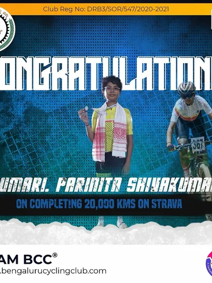 Congratulations to the young and talented Ms. Parinita for completing 20,000 kms on Strava. You are a rising star in our community.