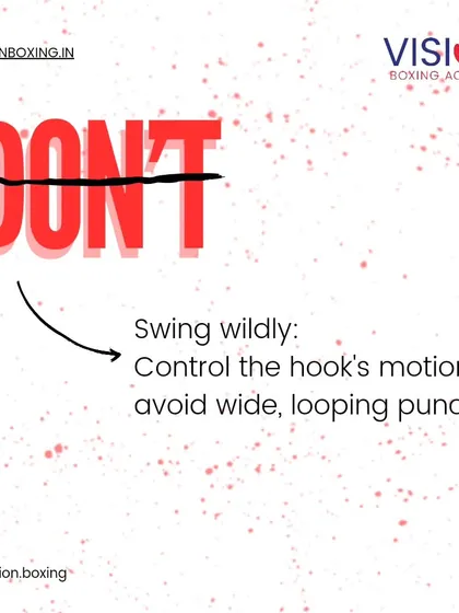 Avoid swinging wildly when throwing a hook. A wide, looping punch is easy to see coming and leaves you open. Keep the motion tight and controlled for maximum impact.