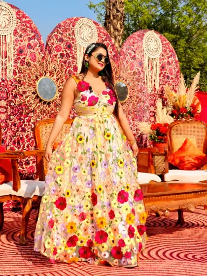 The backdrop for this Haldi was a work of art. It's always inspiring to host in a space that has been so thoughtfully and beautifully decorated.