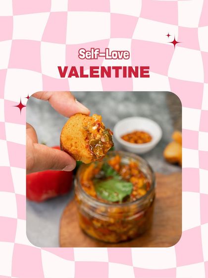 A self-love Valentine's treat of my spicy dip with crostini.
