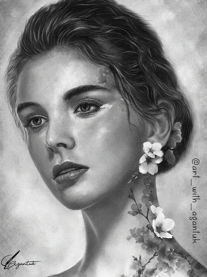 A black and white portrait where I blended a woman's form with delicate cherry blossoms growing along her neck. This is a more subtle take on my surrealist work, focusing on a quiet, graceful connection to nature.