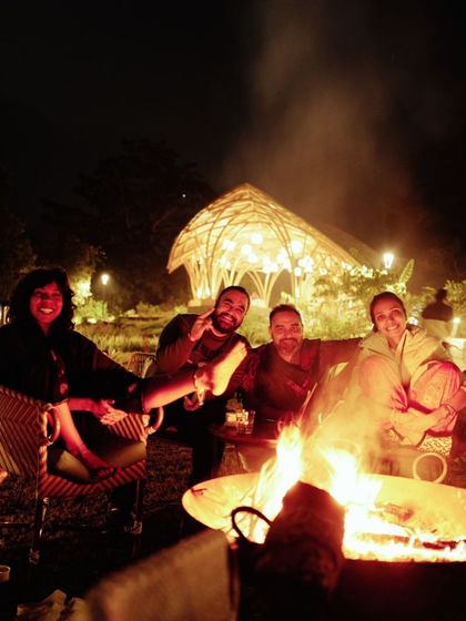 Gathered around the bonfire for our closing ceremony. The fire ritual is a potent practice for letting go of what no longer serves us and creating space for new intentions.