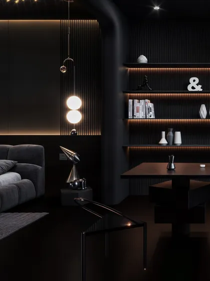 A view of the integrated study area, showing how a functional workspace can be seamlessly incorporated into a luxurious bedroom design.