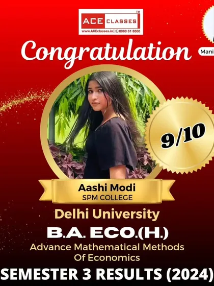 Aashi Modi from SPM College achieved a fantastic 9/10 in the challenging Advance Mathematical Methods of Economics paper. We're proud to have been part of her Semester 3 success story.