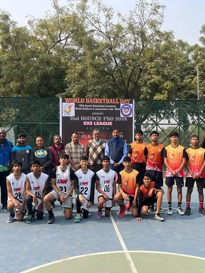 Two teams posing together before a match, showing the sportsmanship and respect we foster in our community.
