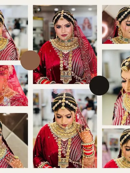 A collage showcasing various angles and expressions of the bride. This gives a comprehensive view of the makeup and how it looks from different perspectives.
