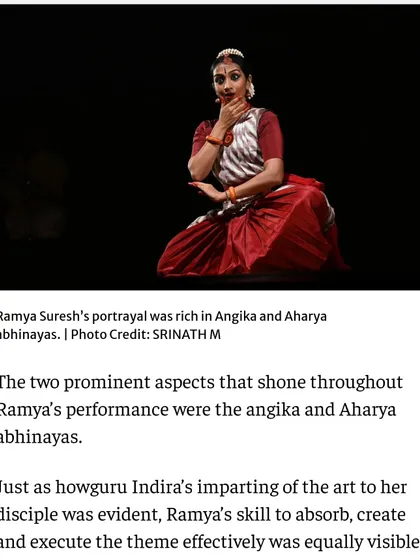 I was so humbled to read this review, which highlighted my Angika (body movements) and Aharya (costume and makeup) abhinayas in the production of "Sharad".