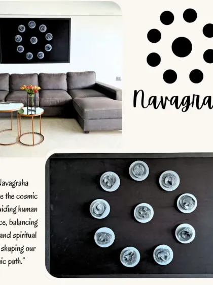 The Navagraha symbolizes the cosmic forces that guide our experience. This arrangement brings a sense of balance and spiritual harmony to your space.