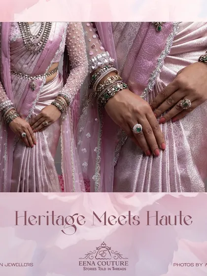 From my Maharani Series, this light pink Kanjivaram saree is where tradition meets modern artistry. I've adorned it with intricate zardozi and paired it with a net handwork blouse and a regal dupatta, a tribute to the ancient queens of India.