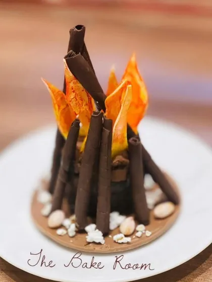 A special dessert I created for Lohri. This edible bonfire is made with chocolate "logs" and sugar "flames," and incorporates traditional flavors like sesame and jaggery.