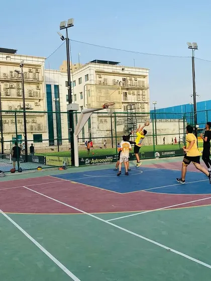 A full-court view of our scrimmage, showcasing the spacing and movement we teach.