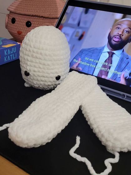 Here are the separate parts of the Fluffy bunny, the head and long ears, before being stitched together. It’s a little peek into my creation process.