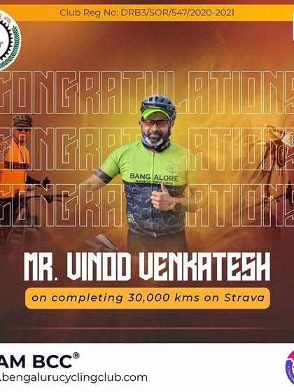 We celebrate Mr. Vinod Venkatesh on completing 30,000 kms on Strava. Keep up the great work!
