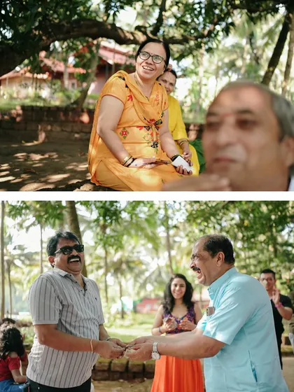 A collage of laughing guests. Capturing the joy of the family and friends is just as important as capturing the couple's.