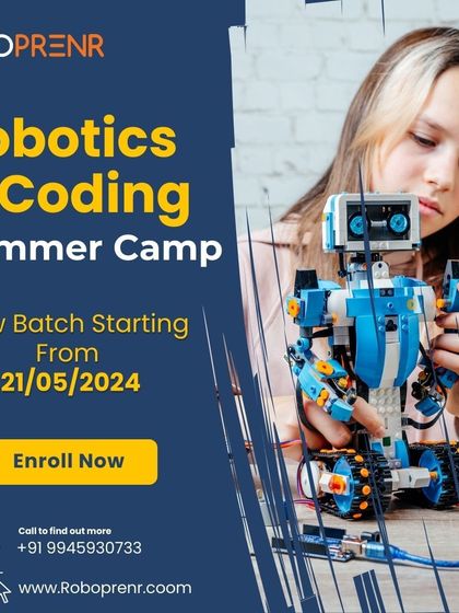 A promotional graphic for our Robotics & Coding Summer Camp, with new batches starting soon. It's an unforgettable journey into the world of innovation.
