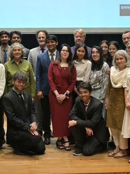 A group photo of the MUN participants and jury on stage. This picture captures the pride and accomplishment of everyone involved in making the event a success.