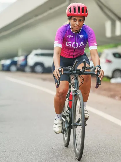 An action portrait of a cyclist from Team Goa, showing pure focus and determination. My goal with athlete portraits is to capture the mindset of a competitor, whether on the road or in the studio.