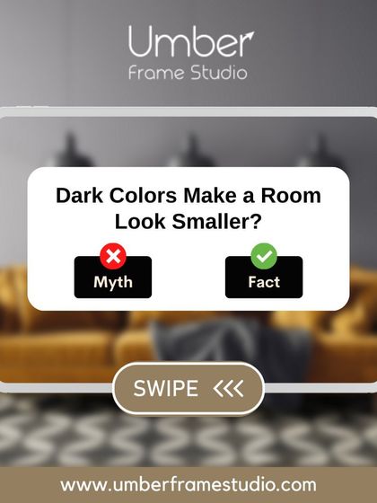Do dark colors make a room look smaller? Swipe to see the myth busted.