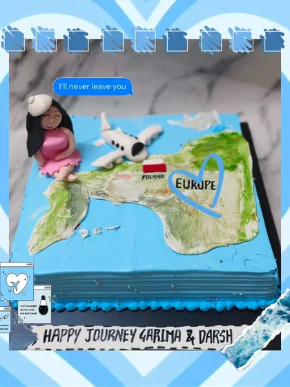 A farewell cake for friends moving to Europe. It's a sweet way to say "happy journey" and that you'll miss them.