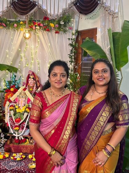 Another beautiful photo of the besties twinning during a festive celebration. Thank you for making my sarees a part of your bond.