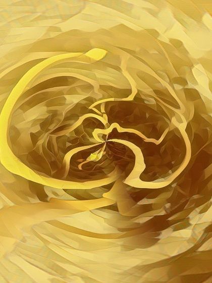 An untitled digital artwork with a swirling, vortex-like composition. The golden tones and spiraling lines draw the viewer into the center of the piece.