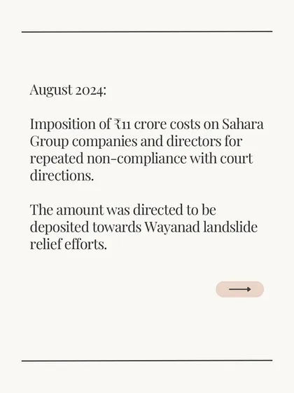 This graphic highlights a key order we secured against the Sahara Group, resulting in the imposition of ₹11 crore in costs for non-compliance. It was a crucial step in a long fight for a homebuyer, demonstrating my persistence in holding large corporations accountable.