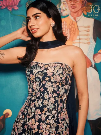 A blooming beauty. Khushi Kapoor looks absolutely gorgeous in a floral embroidered gown, her look subtly accented by my diamond floral earrings and a delicate ring.