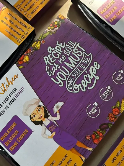 My branded packaging for daily and bulk meal orders. The design reflects my commitment to providing wholesome, delicious, home-cooked food.