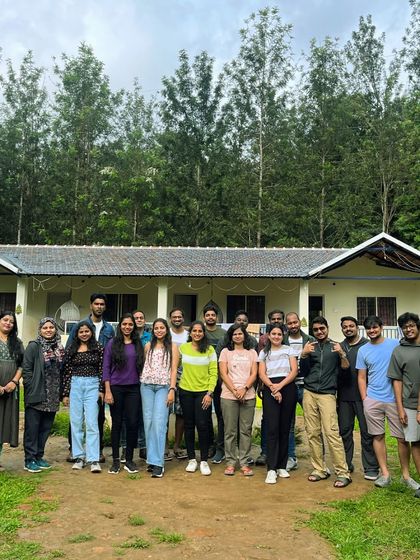 Another shot of our happy group at their Chikmagalur homestay, ready for a weekend of adventure.