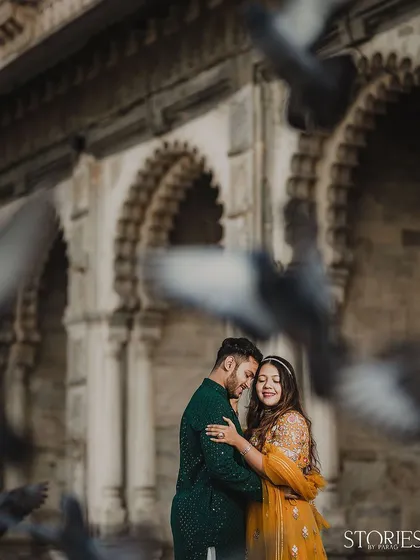 I love to travel for your story. This pre-wedding shoot in Udaipur uses the city's royal architecture and timeless charm to create a classic, majestic portrait that feels straight out of a history book.