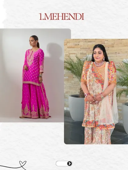 Mehendi functions call for vibrant and comfortable attire. For mothers, I recommend bright sharara sets or elegant printed anarkalis that allow for easy movement while still looking festive and chic.