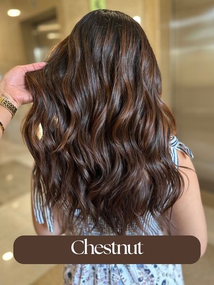 This classic Chestnut color is warm, rich, and full of dimension. It's a timeless choice that looks healthy and vibrant on dark hair.