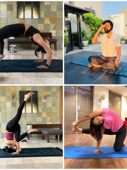 A collection of my students in their practice, showcasing everything from the calming practice of pranayama to the strength of inversions and the flexibility of backbends.