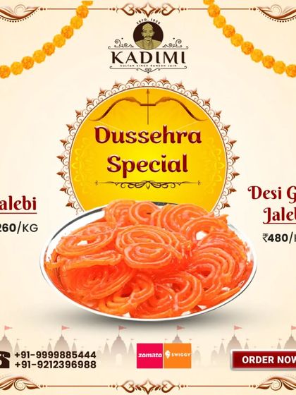 For Dussehra, we prepare hot and crispy Jalebi. We offer both regular and special Desi Ghee Jalebi to make your celebration of victory even sweeter.