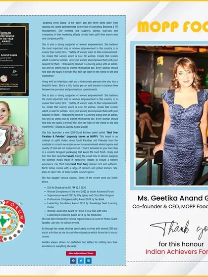 I was honoured to be featured by the Indian Achievers Forum for my work as a woman entrepreneur. This recognition is a testament to our team's hard work and our mission to empower through our venture.