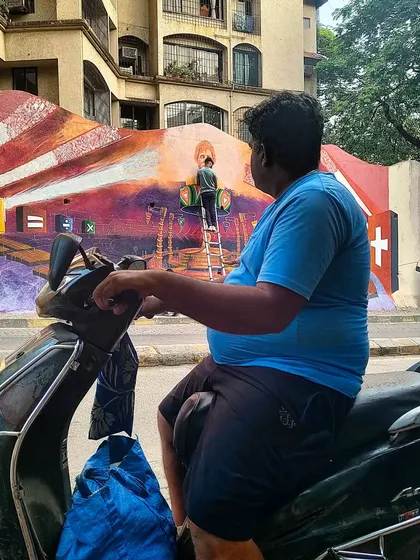 A candid shot from the streets of Bandra as we worked on the Ed Sheeran mural. Public art is about interacting with the city, and it's always cool to see people stop and watch the process.