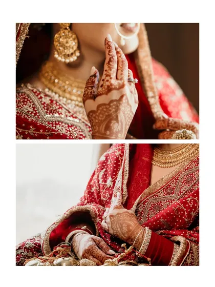 Close up shots of the bride's hands, adorned with beautiful henna and jewelry. We believe these small details are an essential part of the wedding story, representing tradition and beauty.