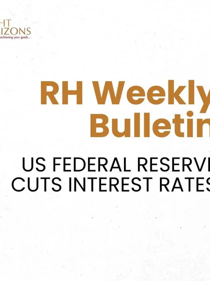 The cover of our RH Weekly Bulletin, with the headline "US Federal Reserve Cuts Interest Rates." This issue delves into the implications of this major global economic event for investors in India.